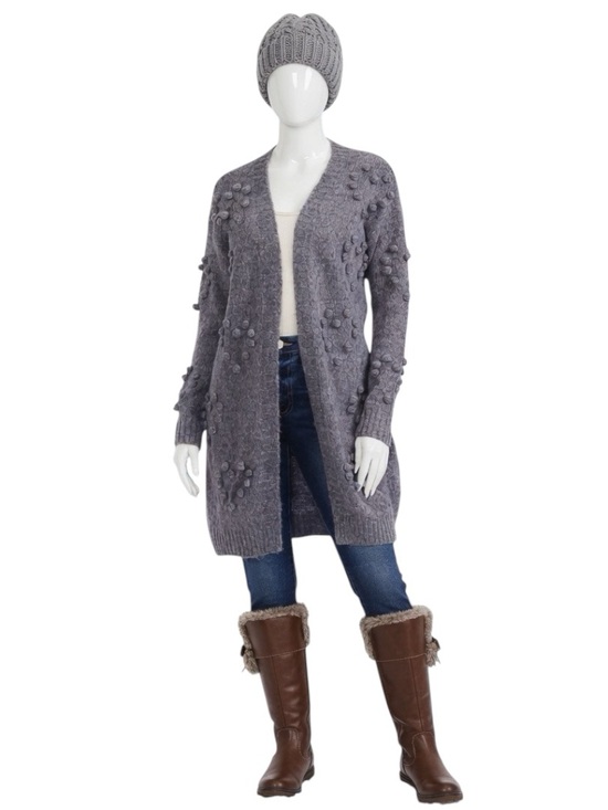 Doe & Rae Sweaters - DOE & RAE Pom Pom accent open front cardigan S M L